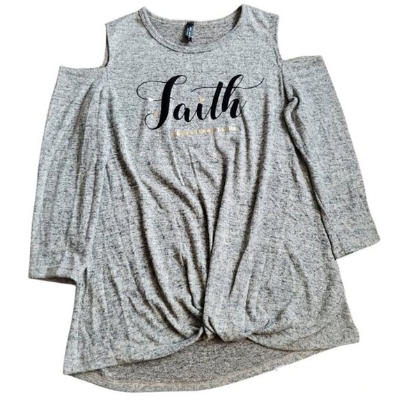 Ava James Womens Cold Shoulder 3/4 Sleeve Knot Front Knit Blouse Gray Medium NWT - Picture 2 of 11